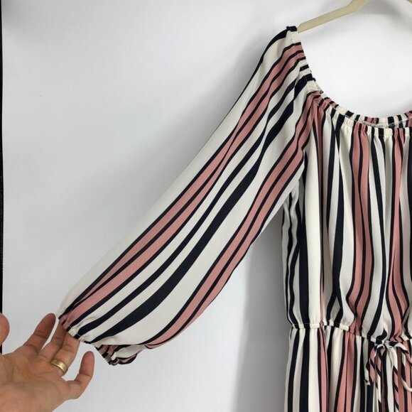 Charlotte Russe Blush Toned Pin Striped Off The Shoulder Short Romper size M - Picture 7 of 16